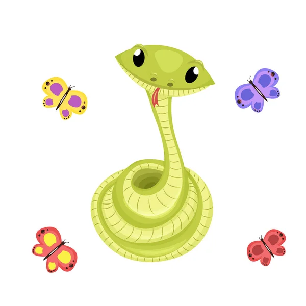 Dibujos animados lindo verde sonrisas serpiente vector animal ilustración . — Archivo Imágenes Vectoriales