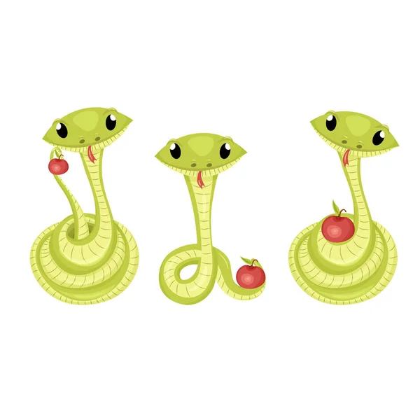 Cartone animato carino verde sorrisi serpente vettore animale illustrazione . — Vettoriale Stock