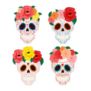 Cartoon Mexican sugar skull illustration for Day of the Dead clipart