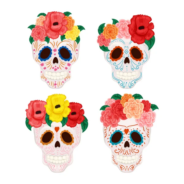 Dibujos animados Cráneo de azúcar mexicano ilustración para el Día de los Muertos — Vector de stock