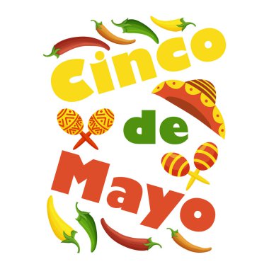 Cinco de Mayo renkli festival arka plan ile nesneler ve simgeler.