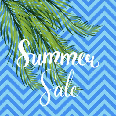 Palmiye ağacı yaprakları ile yaz satışı sosyal medya vektör şablonu