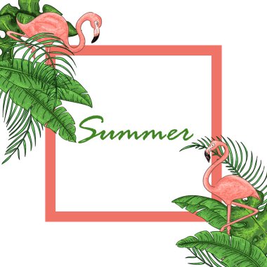 Kuşlar, palmiye yaprakları ile Tropikal Hawaii el ilanı