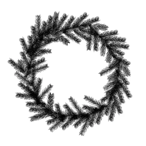 Christmas wreath in the style of a sketch of a Christmas tree and cones isolated on white background. — Stok Vektör
