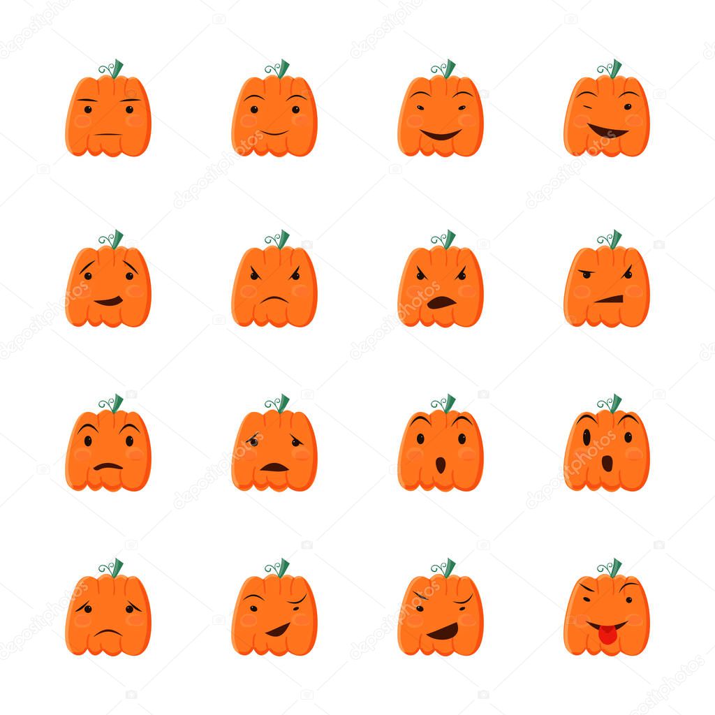 Halloween pumpkin icons set. Cartoon style design elements.