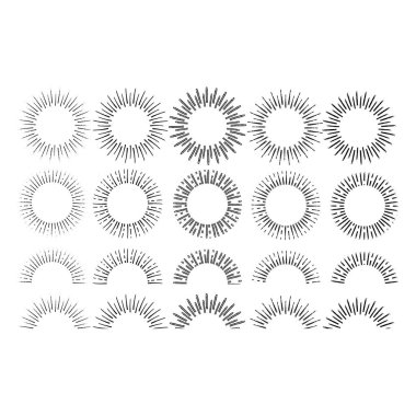 Linear drawing of rays of the sun set in vintage style