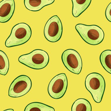 Avocado seamless pattern with exotic healthy fruit