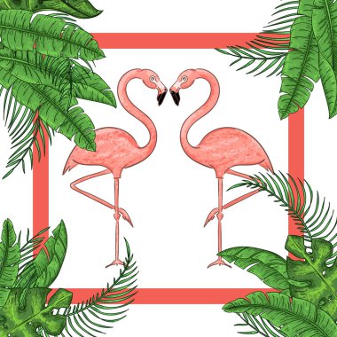 Parlak yeşil orman palmiye ağacı ile tropikal egzotik sınır çerçevesi şablonu