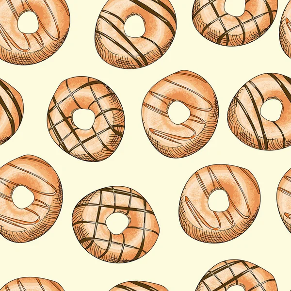 Esmaltado Donuts patrón sin costura. Ilustración vectorial de alimentos . — Vector de stock