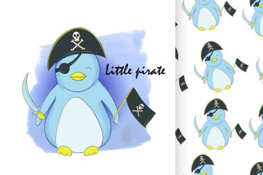 Bir karikatür ve sorunsuz desen tarzında Sevimli penguen.