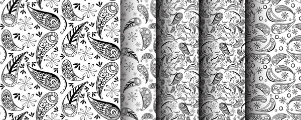 Patrón sin costura establecido en el estilo de mano dibujar, garabato, zentangl, India — Archivo Imágenes Vectoriales