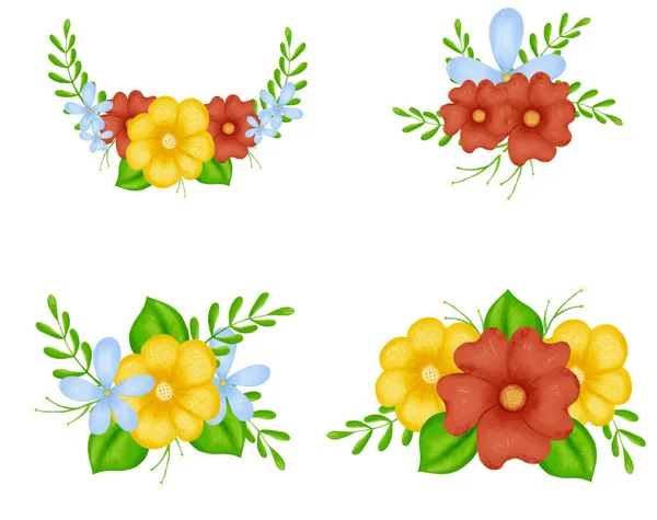 Blommor, skog grön, grå blad körtel, vit bakgrund. Bröllopsbanner. Blomsterarrangemang. — Stockfoto