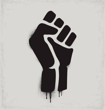 Protesto etmek için yumruk kaldırıldı. Hafif arka planda siyah yumruk simgesi izole edildi. Vektör illüstrasyonu