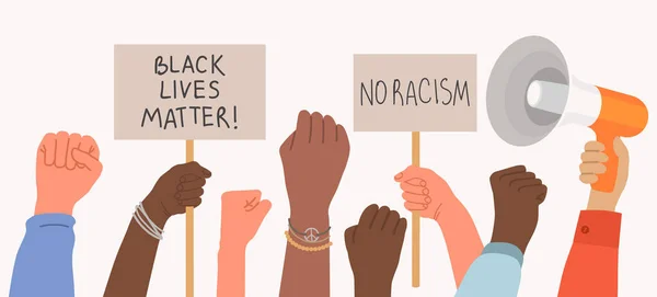 A fekete élet számít, a tüntetők tömege. — Stock Vector
