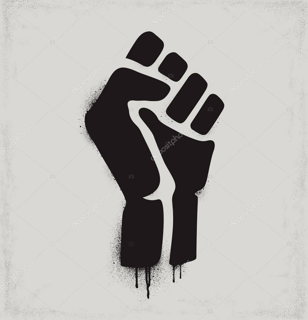 Fist raised in protest. Black fist icon isolated on a light background. Vector illustration