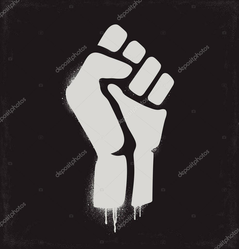 Fist raised in protest. Fist icon isolated on a dark background. Vector illustration EPS10