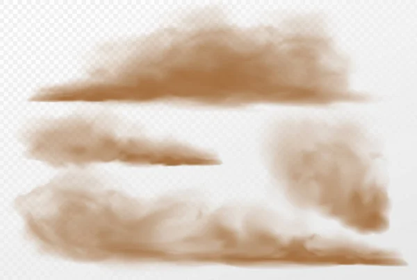 Dust and sand clouds on transparent background — Stock Vector