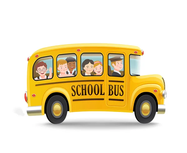 Cartoon schoolbus met kinderen. Terug naar school concept. Vectorillustratie. — Stockvector