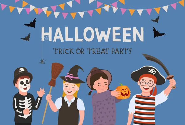 Cartel de Halloween Party. Disfraz de Halloween para niños — Vector de stock