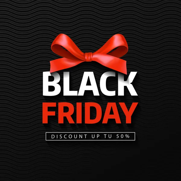 Black Friday Sale Inschrift mit roter Schleife. Banner zum Black Friday. Vektorillustration — Stockvektor