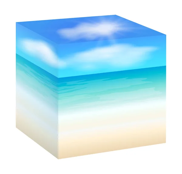 Море в квадрате. Мир кубов. Пляж. Векторная иллюстрация — стоковый вектор