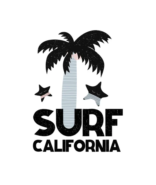 Karta s nápisem California Surf ve skandinávském stylu. Vektorové ilustrace — Stockový vektor