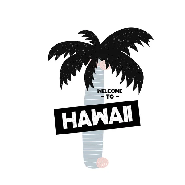 Tarjeta con letras Bienvenido a Hawaii en estilo escandinavo. Ilustración vectorial — Vector de stock
