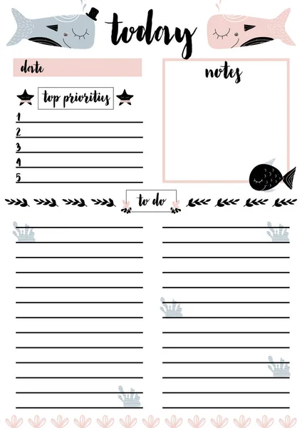 Daily Planner Organizer Schedule Empty Graphs Top Priorites Notes Graph Stock Illustration