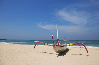 Nusa Dua, Bali, Endonezya fisherman's tekne ile güzel tropikal plaj