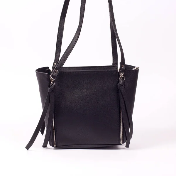 Schwarze Damenhandtasche Auf Weißem Hintergrund — Stockfoto