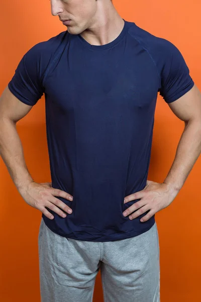 man wearing blue t-shirt, clothing design concept