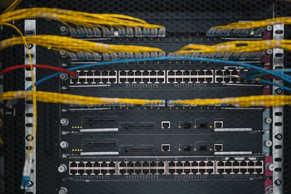 Interruttore Rete Cavi Ethernet Concetto Data Center — Foto Stock