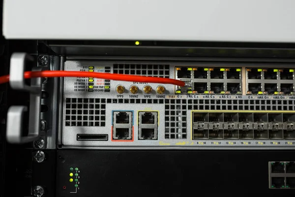 Interruttore Rete Cavi Ethernet Concetto Data Center — Foto Stock