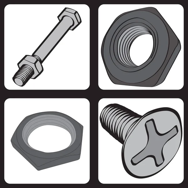 Ensemble Vectoriel Icônes Avec Boulons Écrous Pour Conception — Image vectorielle