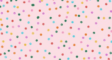 Pembe arka planda renkli polka noktaları, şirin arkaplan, vektör