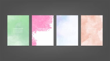 Poster, broşür veya el ilanı, suluboya posterler, el ilanları veya kartlar için renkli vektör arkaplan seti. Sancak şablonu.
