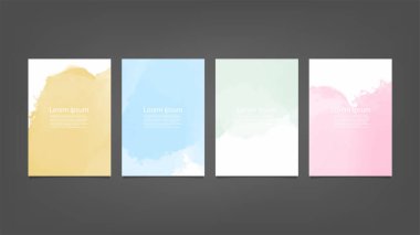 Poster, broşür veya el ilanı, suluboya posterler, el ilanları veya kartlar için renkli vektör arkaplan seti. Sancak şablonu.