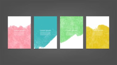 Poster, broşür veya el ilanı, suluboya posterler, el ilanları veya kartlar için renkli vektör arkaplan seti. Sancak şablonu.