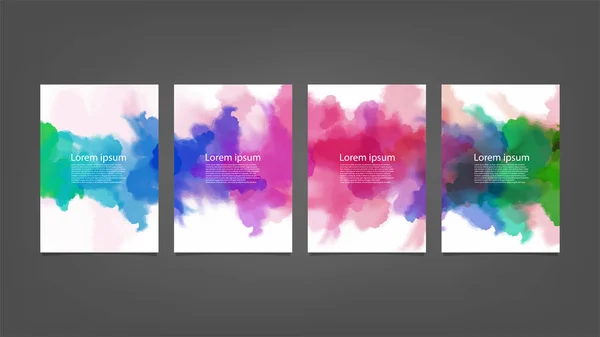 Poster, broşür veya el ilanı, suluboya posterler, el ilanları veya kartlar için renkli vektör arkaplan seti. Sancak şablonu.