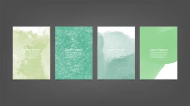 Broşür posteri ya da flye için dikey siyah arkaplan üzerinde büyük parlak yeşil vektör suluboya seti