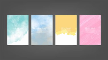 Poster, broşür veya el ilanı, suluboya posterler, el ilanları veya kartlar için renkli vektör arkaplan seti. Sancak şablonu.