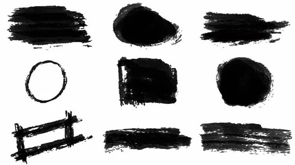 Siyah Set Boya Mürekkep Fırçası Fırça Darbeleri Fırçalar Çizgiler Çerçeveler — Stok Vektör