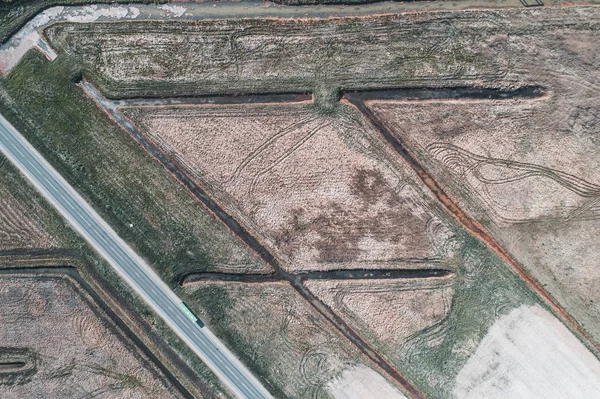 agricultural fields and roads top view