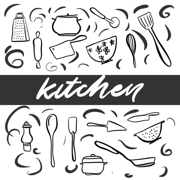 Cuisine dessinée à la main illustration vectorielle de l'équipement — Image vectorielle