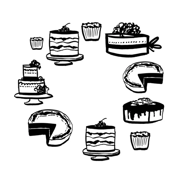 Bakkerij de hand getekende illustratie. Taart set — Stockvector