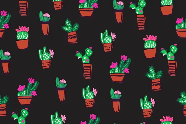 Modèle Sans Couture Cactus Illustration Vectorielle Simple — Image vectorielle