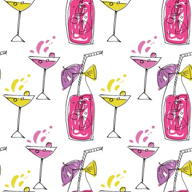 Tasarımınız için elle çizilmiş illüstrasyon. Şişe ler ve camlar illüstrasyon. Yaz el yazısı 