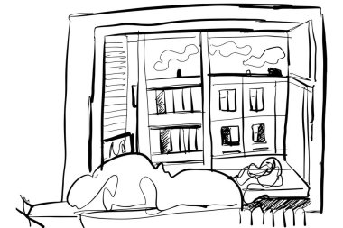 Tasarımınız için pencereler elle çizilmiş illüstrasyon