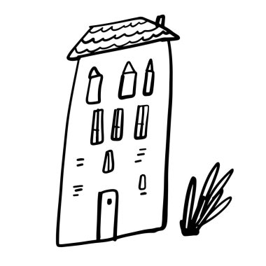 Tasarımınız için ev çizimi. Küçük el çizimi çizgi çizimi