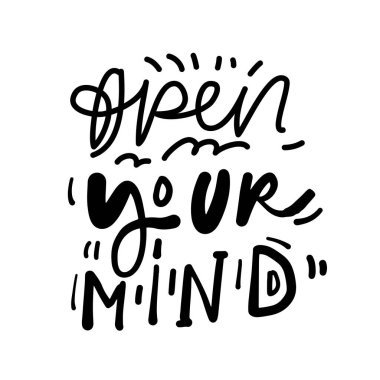 Zihnini aç. Kitapla ilgili el yazısı çizimleri. Kütüphane ve kafe için alıntılar